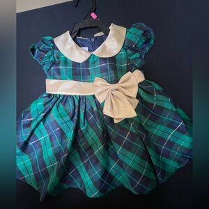 HOLIDAY GIRLS XMAS DRESS BONNIE BABY SIZE 12 MO CLASSIC PLAID NAVY/GREEN/GOLD